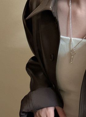 S925纯银韩版小众设计感钥匙项链韩国风简约时尚哑光锁骨链批发