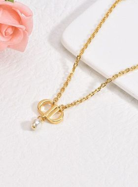 字母珍珠项链欧美锁骨链珍珠吊坠秋冬毛衣大衣链