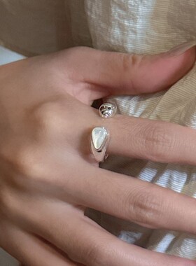 S925纯银韩版小众设计感白贝壳戒指韩式风简约时尚INS感指环批发