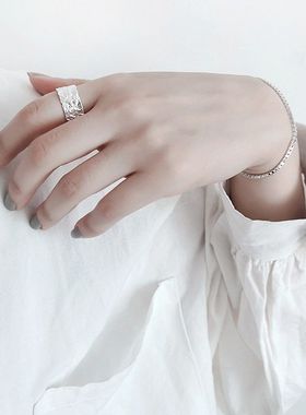 s925纯银食指戒指女士ins简约风锡箔感潮人日韩开口指环韩国