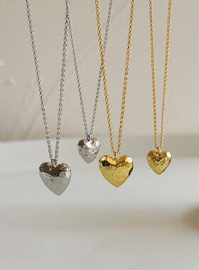 新款韩国ins风不规则爱心项链女925银小众简约金色可叠戴颈链