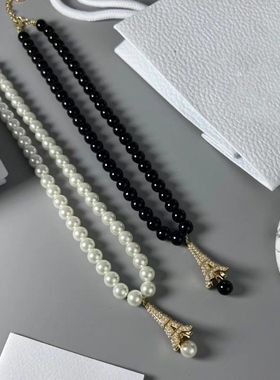 新款气质百搭铁搭吊坠珍珠项链颈链短链女首饰时尚小众设计