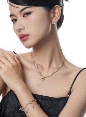 新中式小众S925纯银平安扣闲聊女白金色手工短款贝珠锁骨链