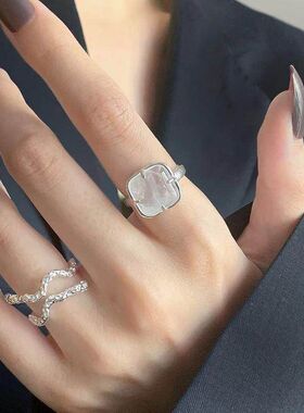 几何方形锆石戒指女韩版时尚个性气质波浪开口指环叠戴嘻哈食指戒