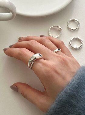 韩国韩版光面交叉大弧度几何型不规则戒指时尚个性潮流指环手饰品