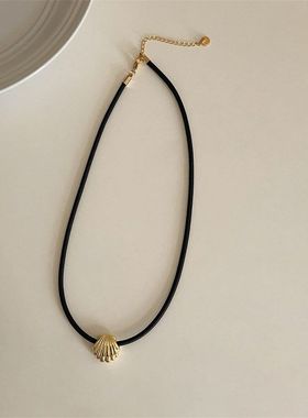 贝壳造型黑绳项链韩国简约网红博主fever同款锁骨链春夏锁骨链潮