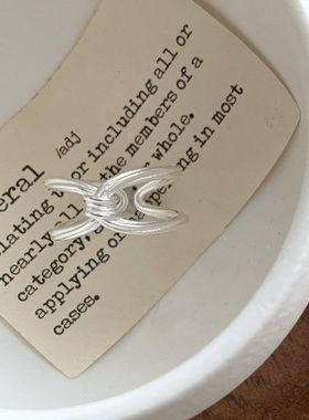 S925纯银双层绳结镂空戒指女ins风气质高级感开口戒重工韩版亮银