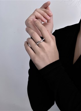 【K社制造】戒指s925纯银 横杠造型开口冷淡风高级指环男女对戒