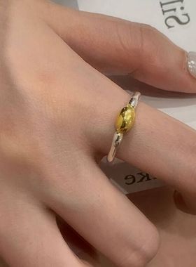 S925纯银韩版小众金银撞色不规则戒指韩国风简约时尚复古指环