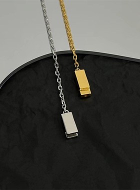 【K社制造】长方形金银拼接锁骨链项链女小众设计几何吊坠颈链