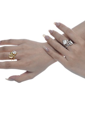 【K社制造】高级感S925纯银破损戒指女ins镂空开口四方钻食指戒