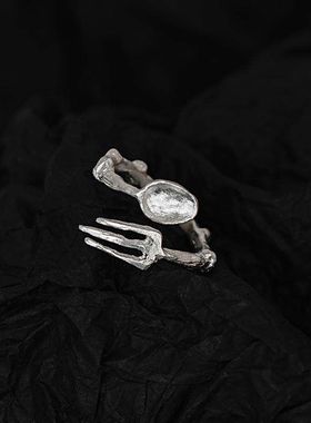 【K社制造】925银潮牌 中古餐具戒指 叉子勺子素戒  简约设计清新