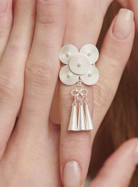 【K社制造】手工银饰新中式窝妥铃流苏戒指女925银