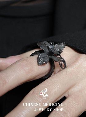 K社制造原创设计春花型银开口宽戒可调节鸢尾花戒指925银