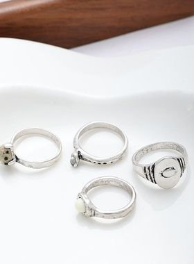 韩系小众设计手工复古做旧天然斑点石戒指简约百搭叠戴奶牛戒