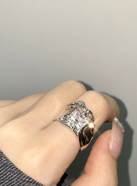 带钻戒指纯银小众开口调节