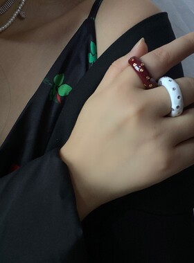 铜镀金绿色珐琅滴釉镶锆潮流戒指指环女