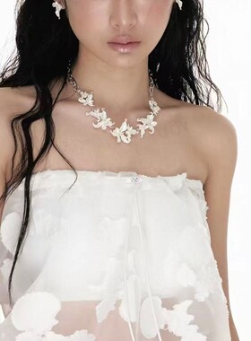 【明星同款】苍白诉说系列纯白鸢尾花项链小众Choker女