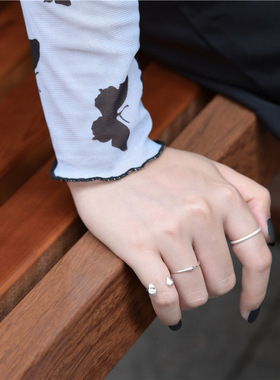 S925纯银手工白银色不规则肌理感细戒液态线条指关节戒指叠带戒指