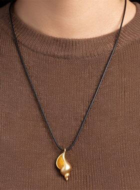 【K社制造】fever同款日韩百搭黑色编织软绳项链精致贝壳毛衣链女