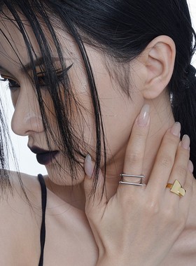 【K社制造】简约光面束带戒指不掉色小众设计师S925银开口不对称