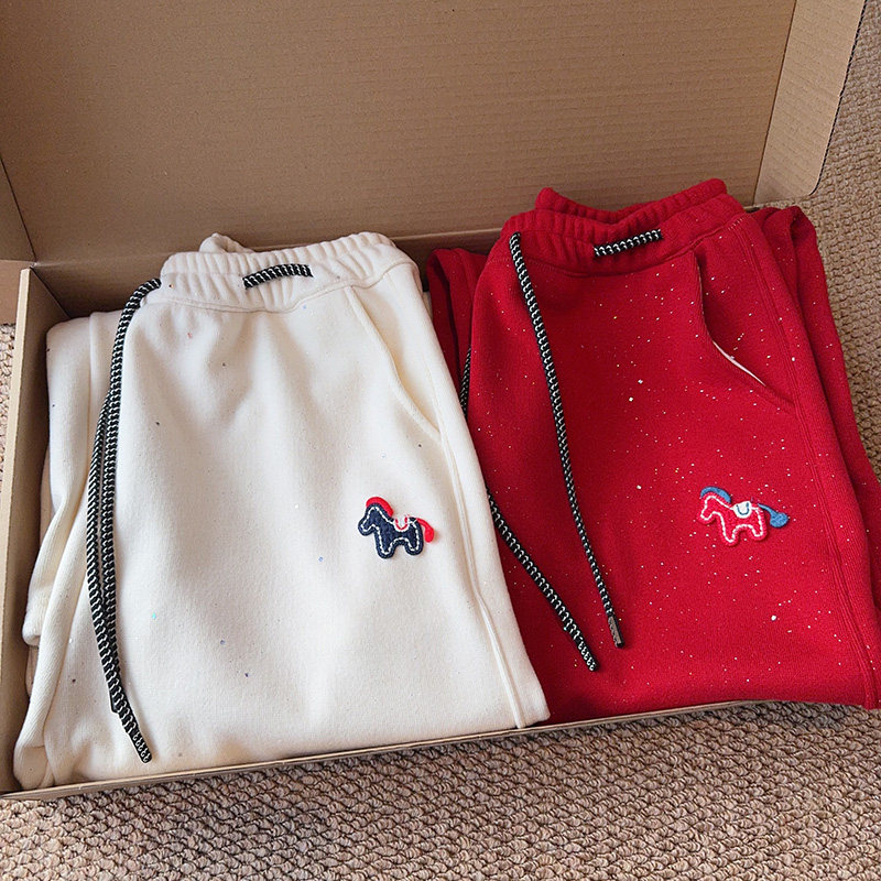 012025~「星空小马撒银弯刀裤」韩系撞色抽绳脚口两穿女士休闲裤,淘宝优惠券,粉丝福利购,淘宝优惠卷