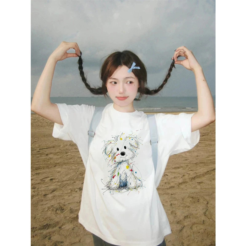 2026爆款美式高街风印花短袖T恤男女宽松重磅纯棉潮牌情侣款上衣