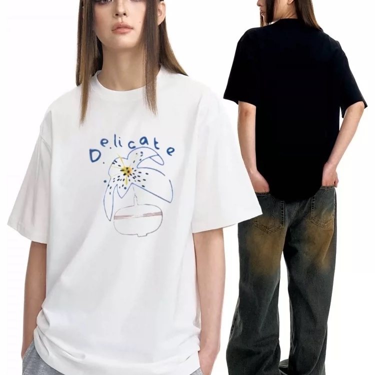 美式高街风印花短袖T恤男女宽松重磅纯棉潮牌情侣款上衣