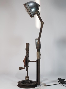 二手英国古董台灯欧式工业风铸铁手摇钻折叠台灯 收藏摆件道具