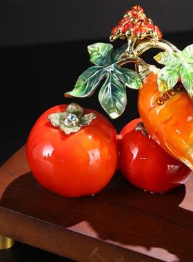 新中式珐琅彩人生事事如意柿子摆件电视柜装饰品礼物乔迁新居