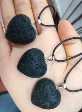 饰品 火山岩桃心爱心型吊坠 黑色火山石项链项坠