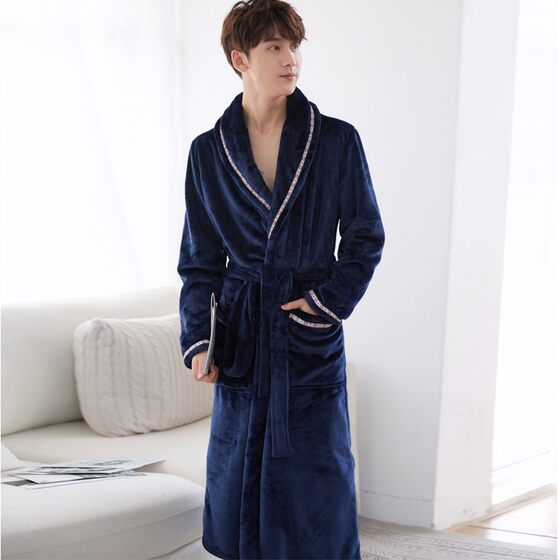 Pajamas men's bathrobe autumn and winter flannel thick beautiful spun