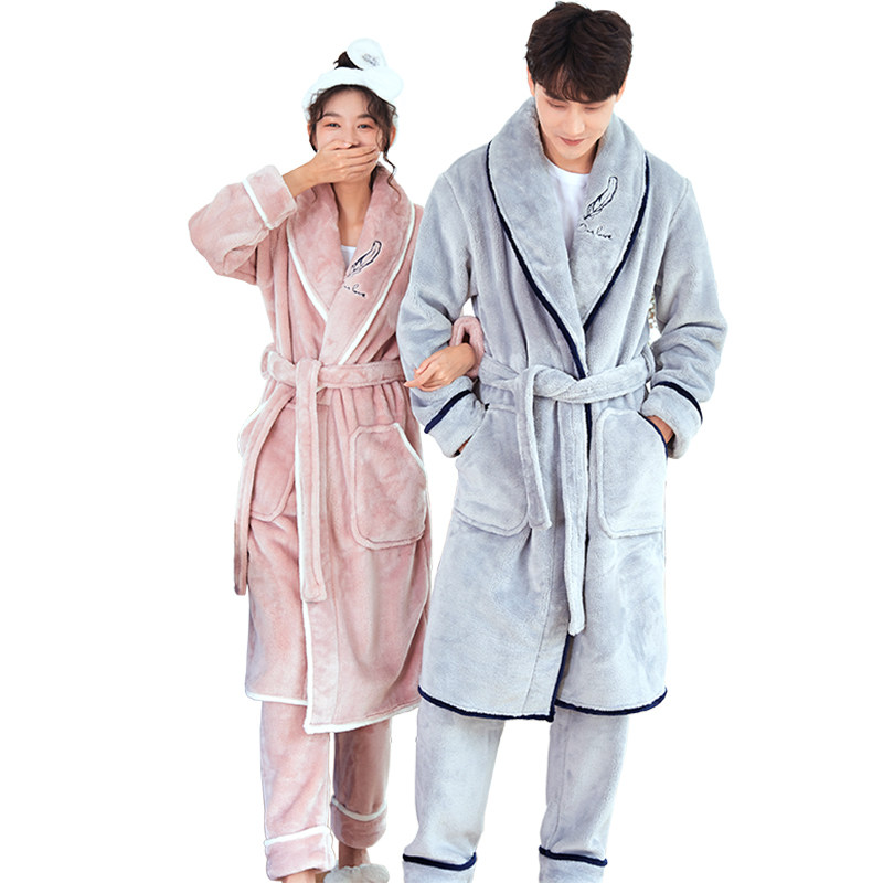 秋冬长款珊瑚绒冬情侣加绒男睡裙 优美纺睡衣/家居服套装