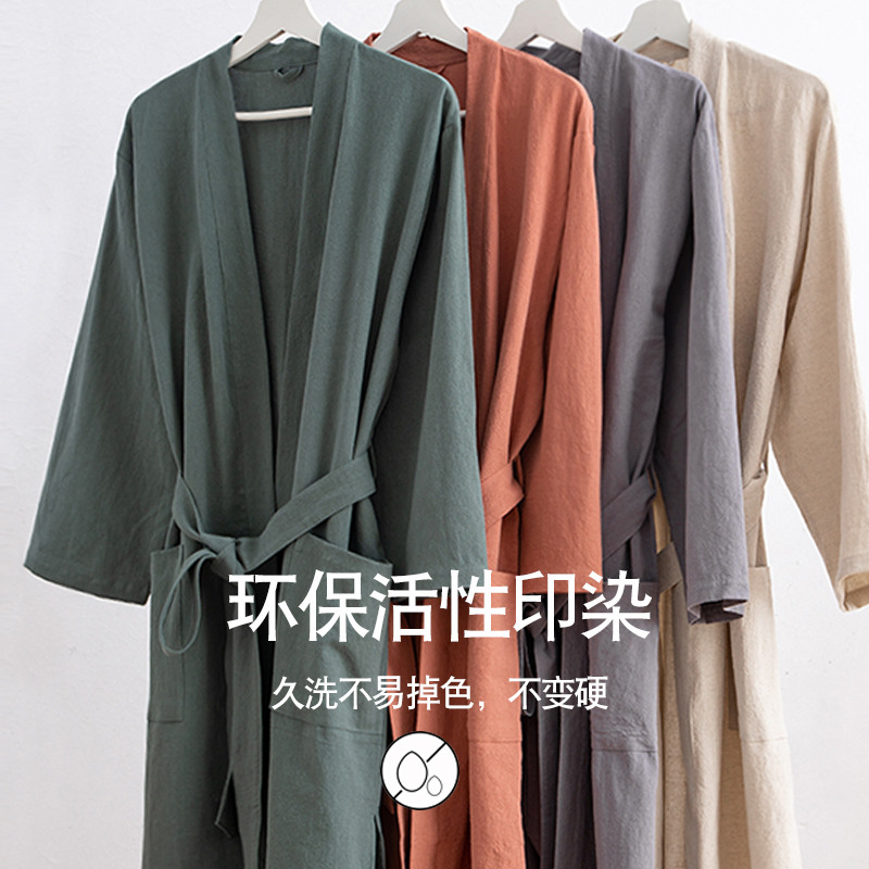 睡袍女夏棉麻纱布和服睡衣薄款日系浴袍复古甜美浴衣美女孕妇可穿 - 图2