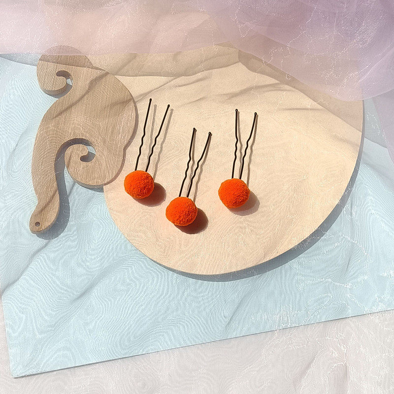 彩色毛球发叉U形夹子毛绒绒发饰古风点缀u钗迷你红绒球发簪头饰品,淘宝优惠券,粉丝福利购,淘宝优惠卷