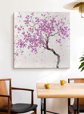 抽象紫色樱花树手工油画