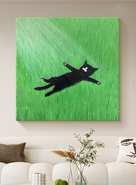 小众艺术手绘油画小黑猫