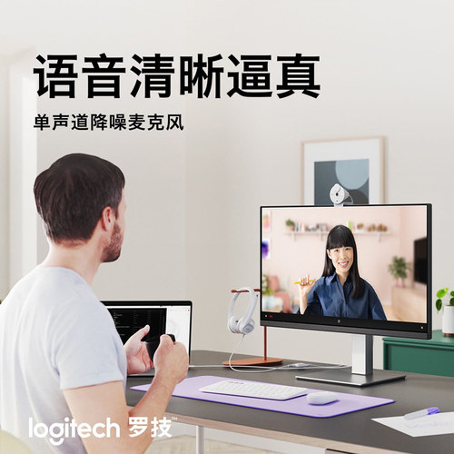 罗技Brio300摄像头全高清1080P带麦克风USB-C电脑笔记本视频直播 - 图1