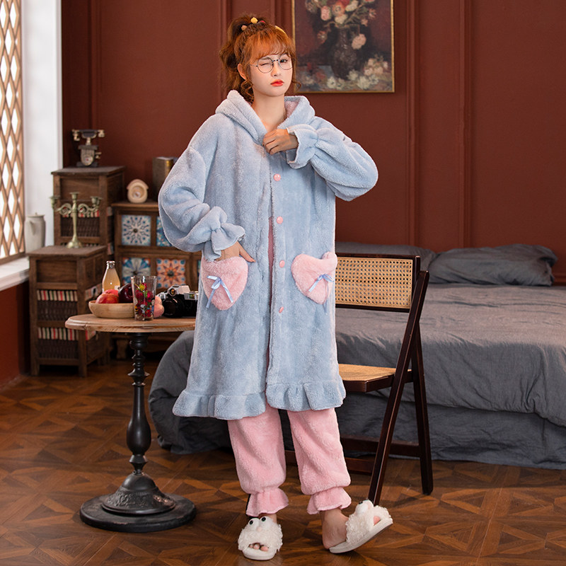 珊瑚绒秋冬长款可爱加绒冬天睡袍 悉品睡衣/家居服套装