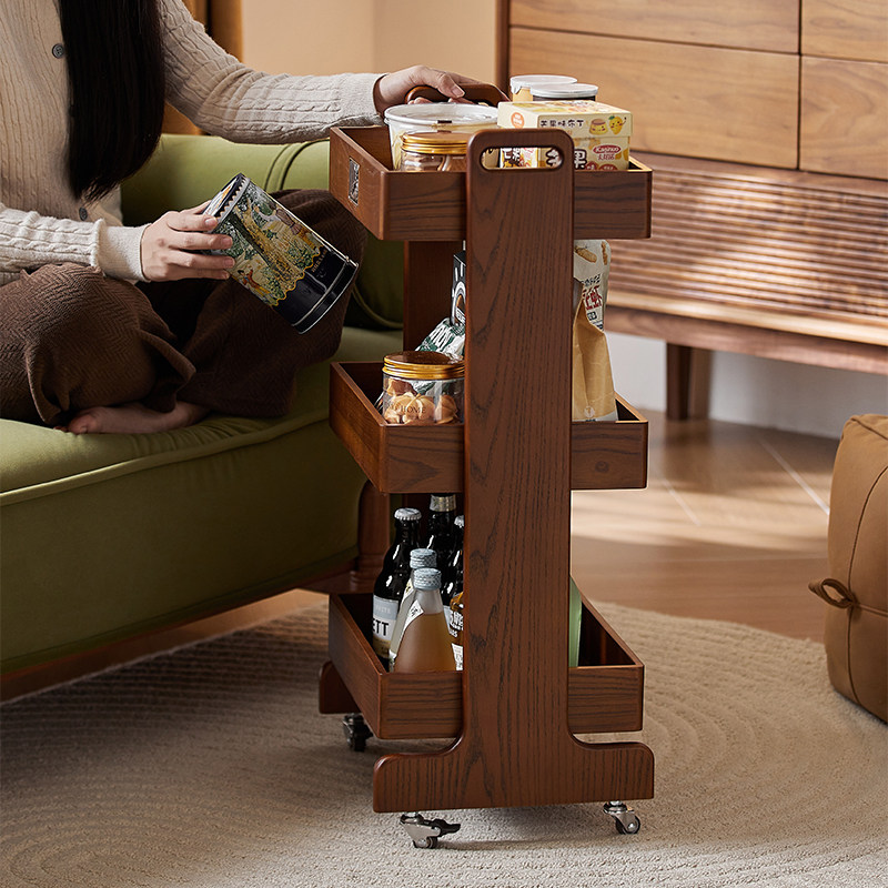 绿朵实木推车零食置物架客厅可移动沙发下午茶边几厨房果蔬收纳架,淘宝优惠券,粉丝福利购,淘宝优惠卷