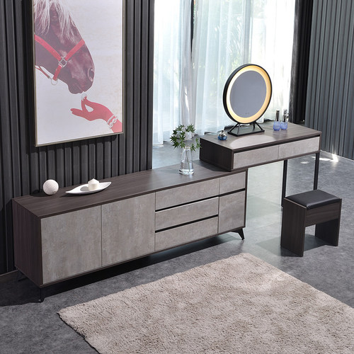 网红梳妆台现代简约卧室收纳柜电视柜化妆桌+LED灯连体电脑桌定制 - 图0