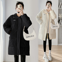 Big Code Trendy Gestational Maternity Dress 2023 Winter New Korean Version Loose in Thickened Warm Cotton Clothing Jacket Cotton Clothing