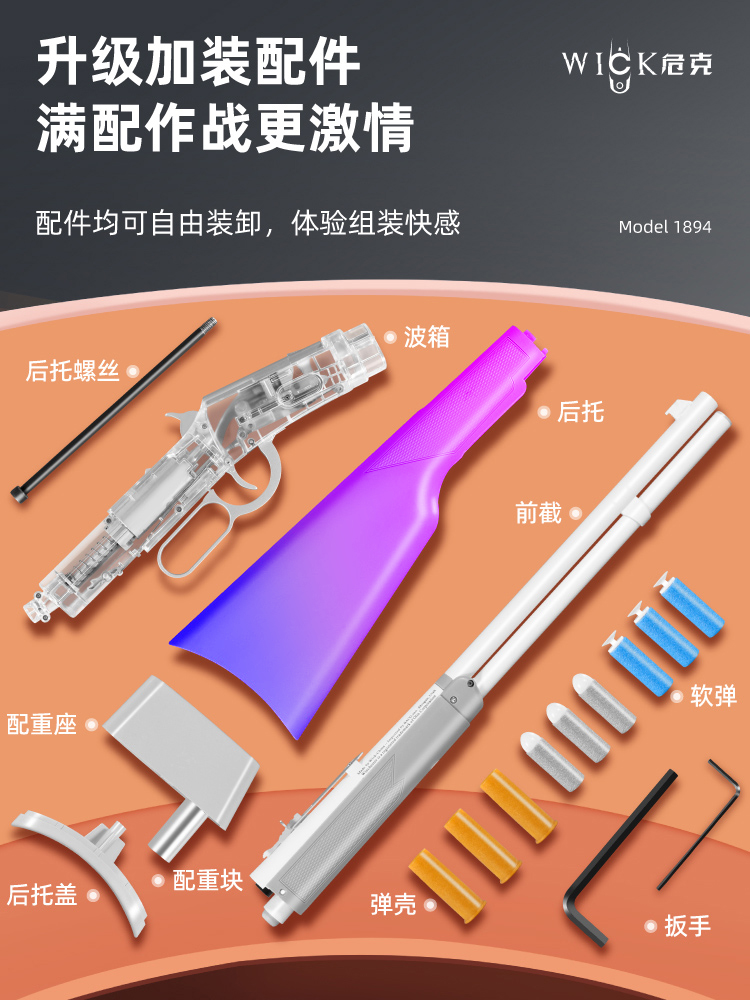 危克温切斯特1894抛壳软弹枪发射器UDL M1887杠杆喷子霰弹玩具枪 - 图2