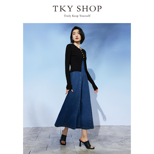TKY SHOP时尚收腰牛仔裙吊带连衣裙春季新款显白吊带裙气质裙子 - 图0