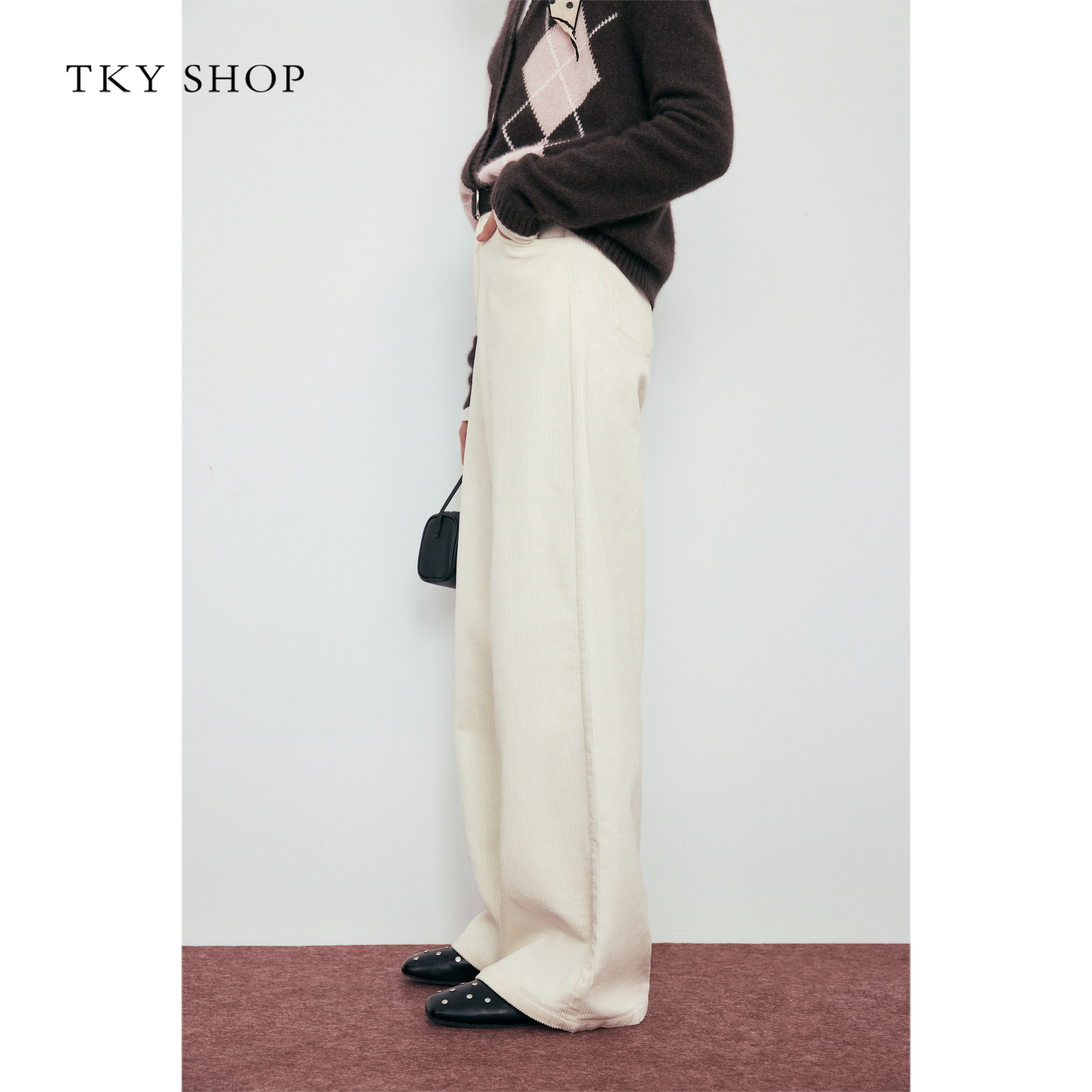 [商场同款]TKY SHOP灯芯绒阔腿长裤202冬新款休闲裤10I1PA01P164 - 图1