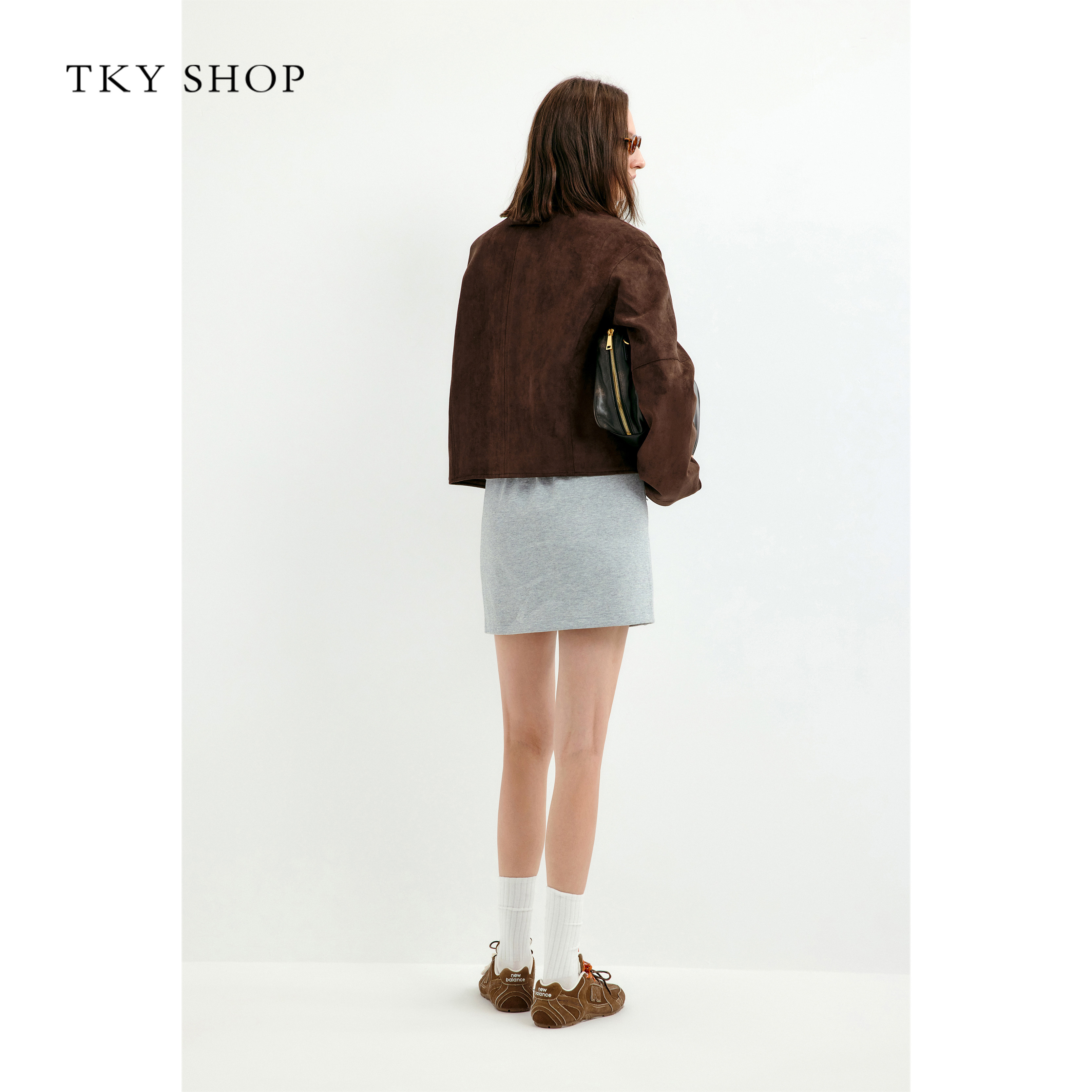 TKY SHOP摩卡棕仿麂皮绒翻领短外套女春新品甜酷风复古简约上衣,淘宝优惠券,粉丝福利购,淘宝优惠卷