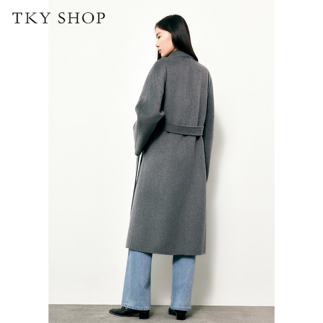 [100%绵羊毛]TKY SHOP经典双排扣长款大衣女冬新款老钱风毛呢外套