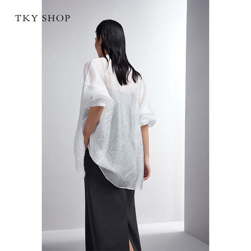 TKY SHOP肌理感长袖白色女士衬衫春季新款时尚休闲宽松薄上衣外套 - 图2