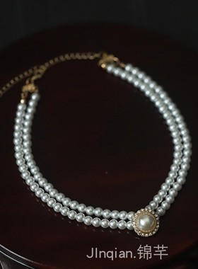 优雅复古法式宴会珍珠项链女锁骨链新娘结婚配饰婚纱礼服镶钻耳环