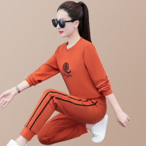 Sports Suit Women Autumn Clothing New Fashion European And European Round Collar Cotton Sweater Spring Autumn Trendy Running Suit Leisure Two Sets